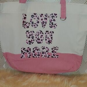 Pink and White Tote Bag with Leopard Print